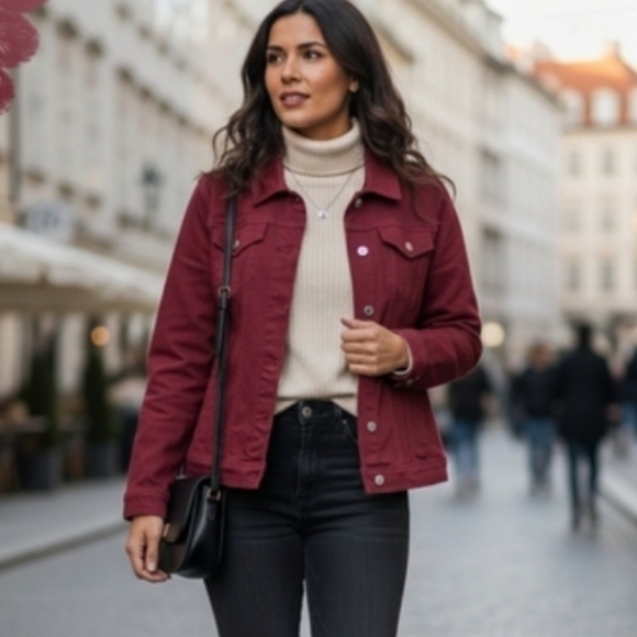Jackets & Blazers - Burgundy (Dark Red) Jean Jacket
